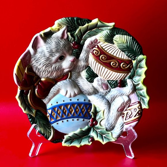 Vintage Fitz & Floyd Essentials Cristmas Kitty Canape Christmas Cookie Plate 9" - Picture 1 of 4